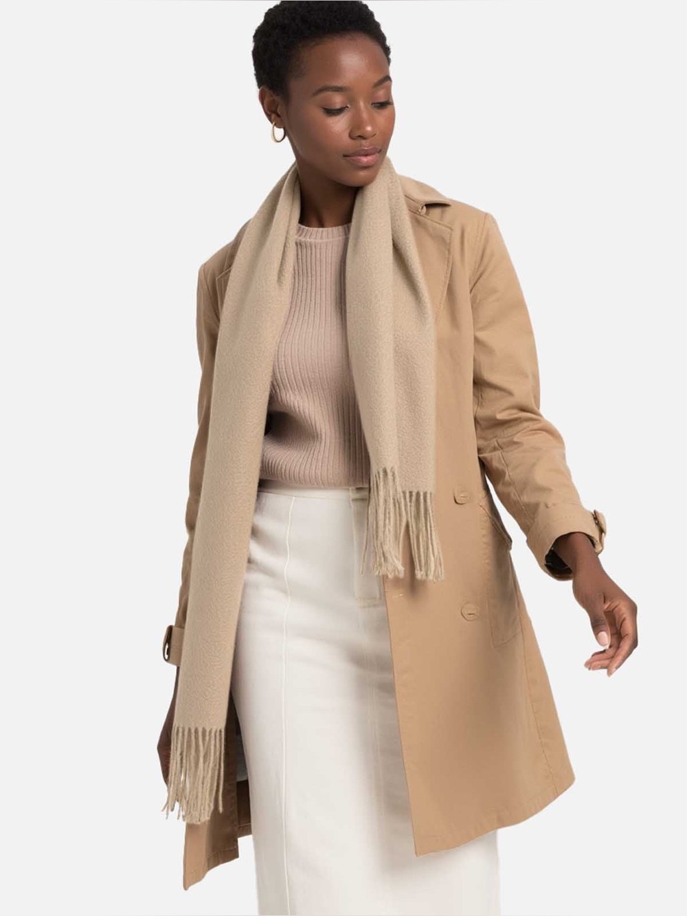 Liberty London Classic Cashmere Scarf Tan Camel Fringe Made for Liberty